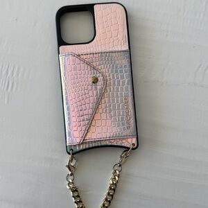 iPhone 15 Pro Max crocodile print wallet case with chain